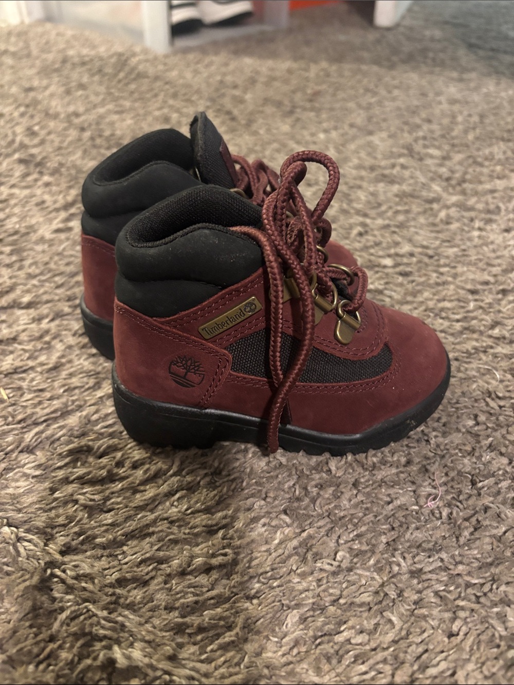 Timberland Kids Burgundy and Black Lace-Up Hiking Boots
